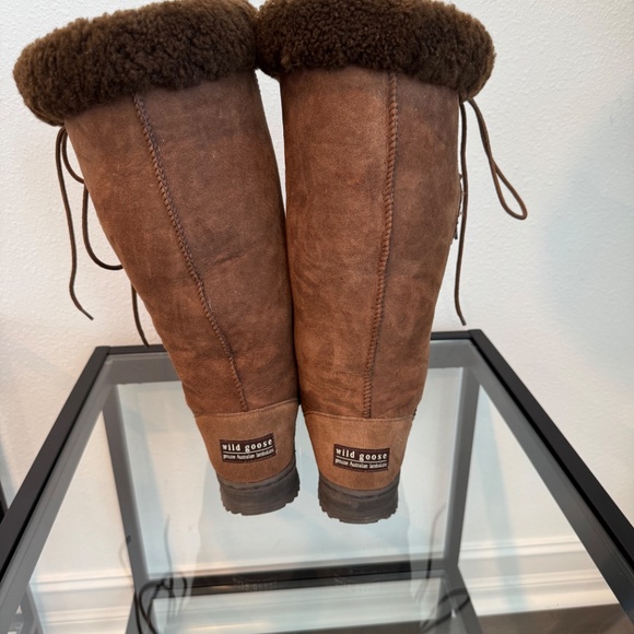 UGG Wild Goose Premium Lace Boot Chestnut Leather Sheepskin Womens 7 Mens 6 NWOB - Picture 3 of 16